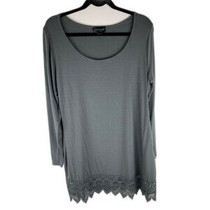 B. Boutique Womens Top Size Large Gray Long Sleeve Lace Hem Long Tunic